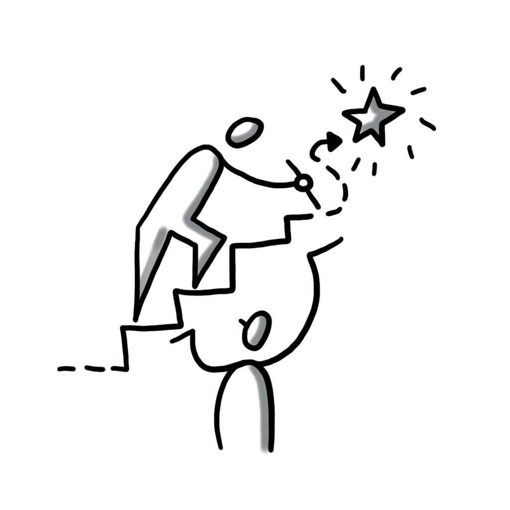 Gezeichnete Grafik mit zwei Menschen einer Treppe und einem Stern