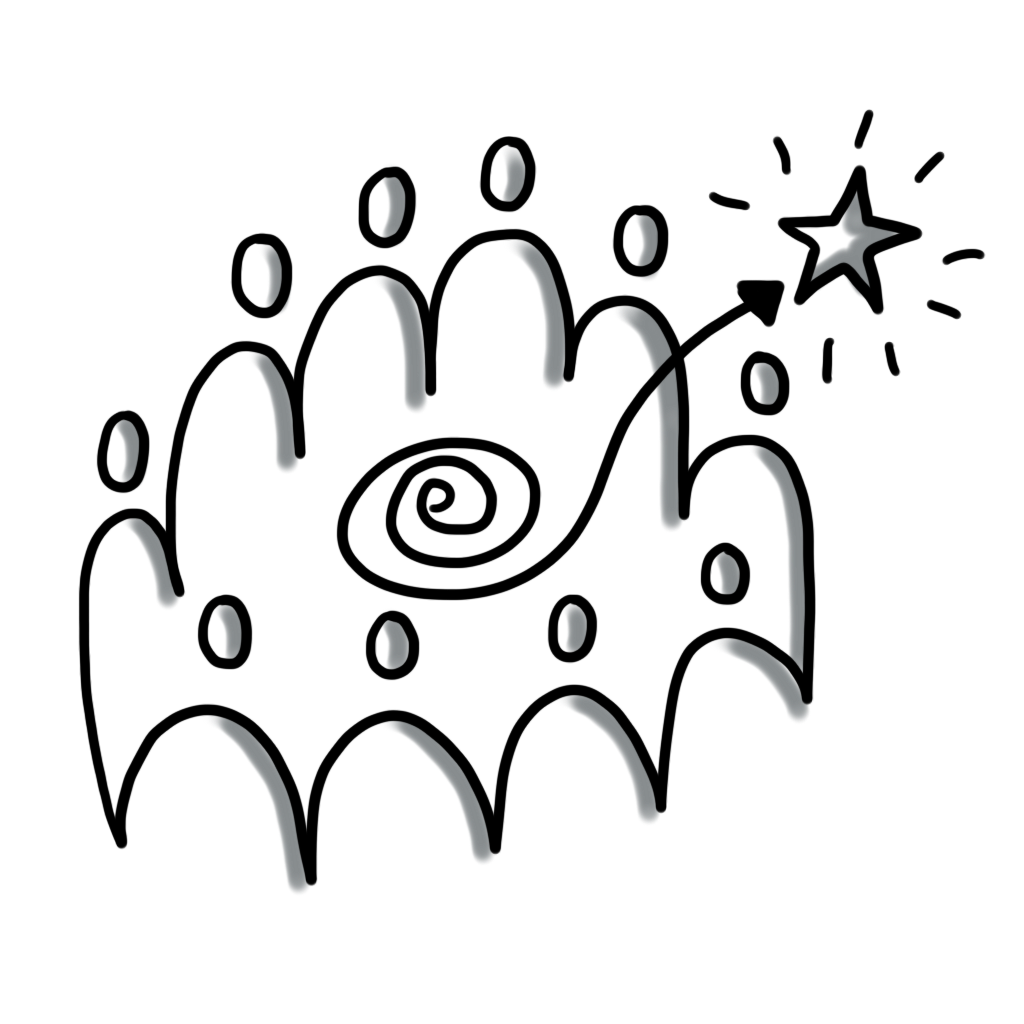 Gezeichnete Grafik mit Menschen symbolisch für Teamentwicklung