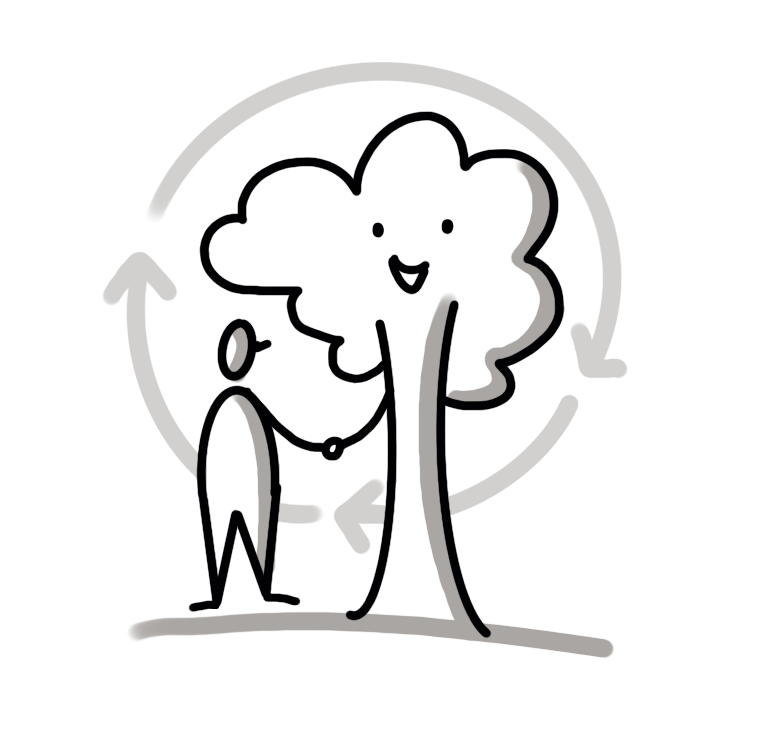 Grafik Mensch und Baum schütteln sich die Hände