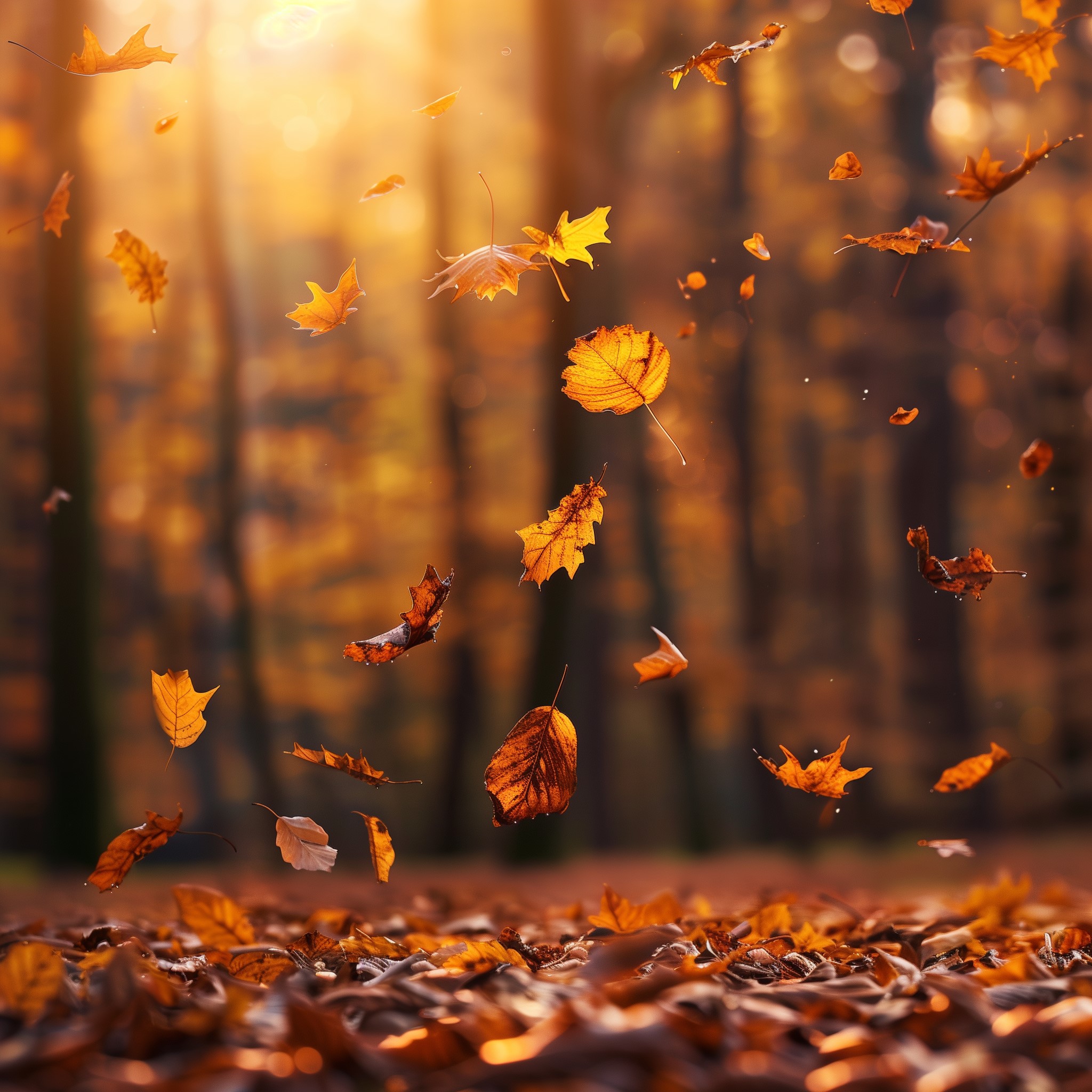 Blätter fallen_Loslassen fallende Herbstblätter auf Waldboden in braunorangen Farbtönen